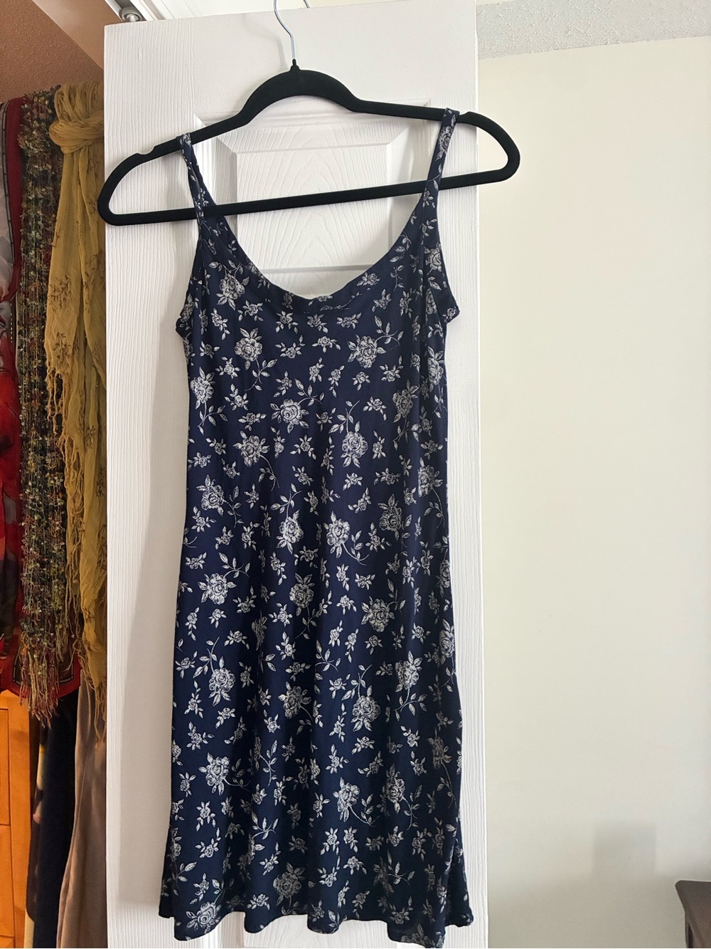 La Belle Navy Floral Slip Dress - Classic Spaghetti Strap
